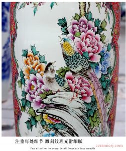 英文版：Hand-painted pink Phoenix Peony Vase Jingdezhen Ceramics Landing Living Room Large Decoration Home Chinese Jewelry