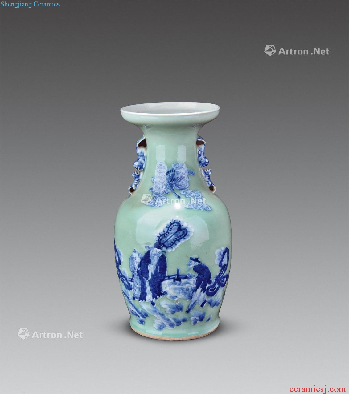 Mid qing Pea green glaze character lines