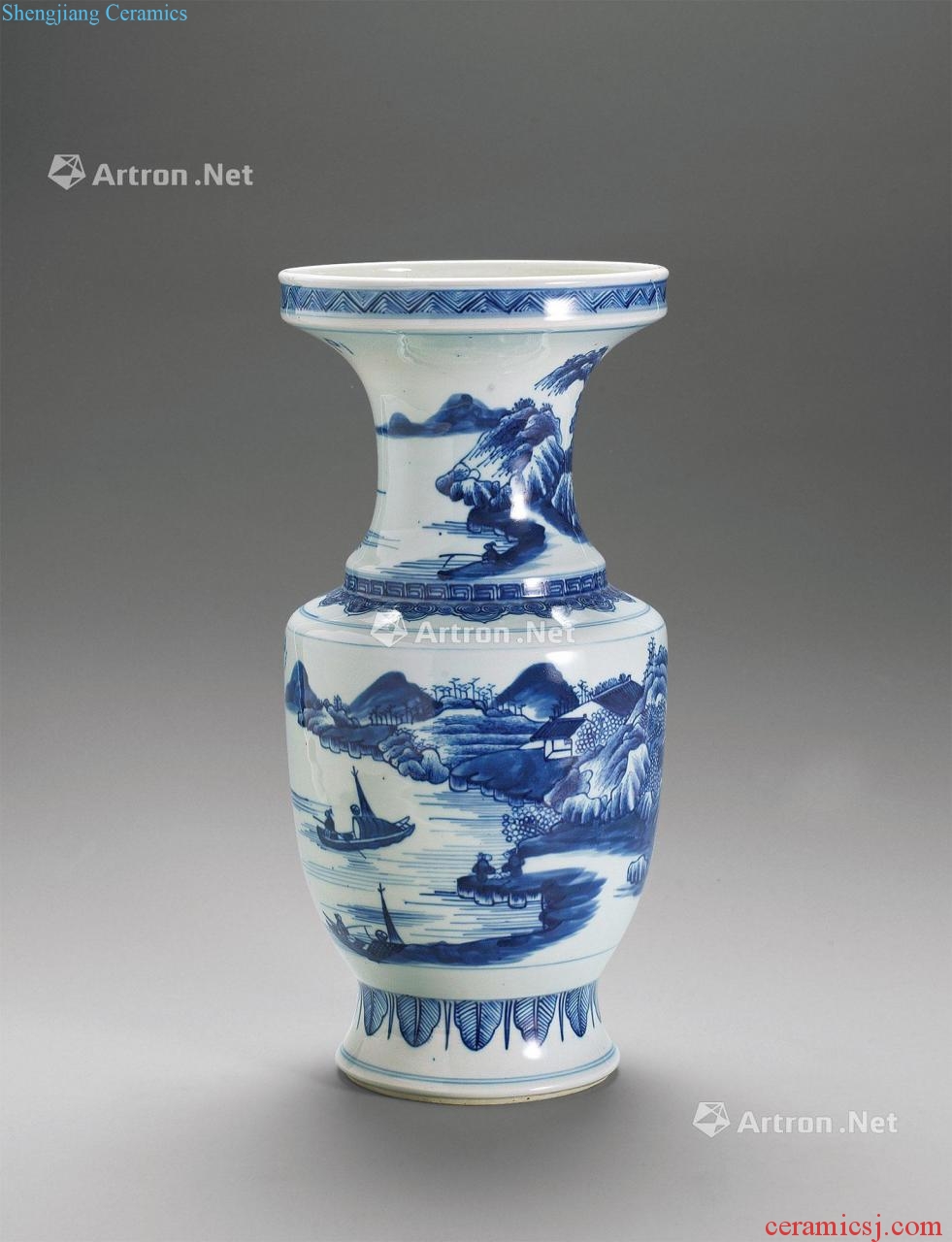 Qing qianlong Blue and white landscape dish buccal bottle