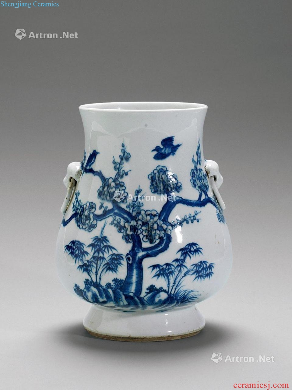 qing Four xi wen statue of blue and white flowers
