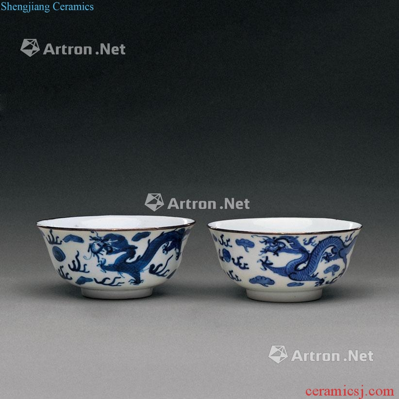 qing Blue and white ssangyong catch beads bowl (a)
