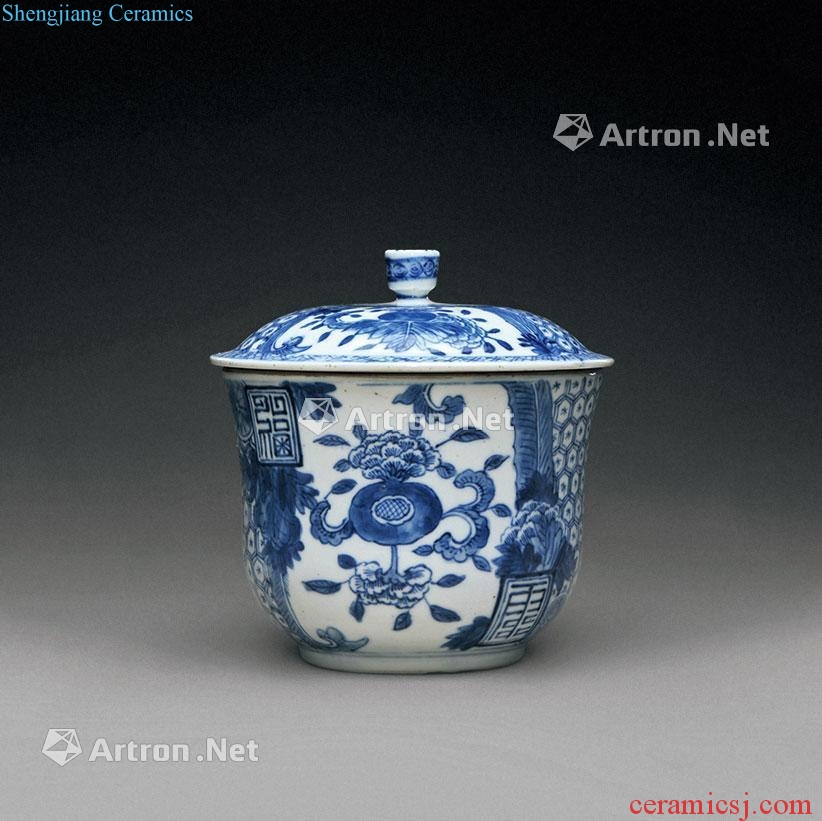 Qing dynasty blue and white flowers lines cover tank