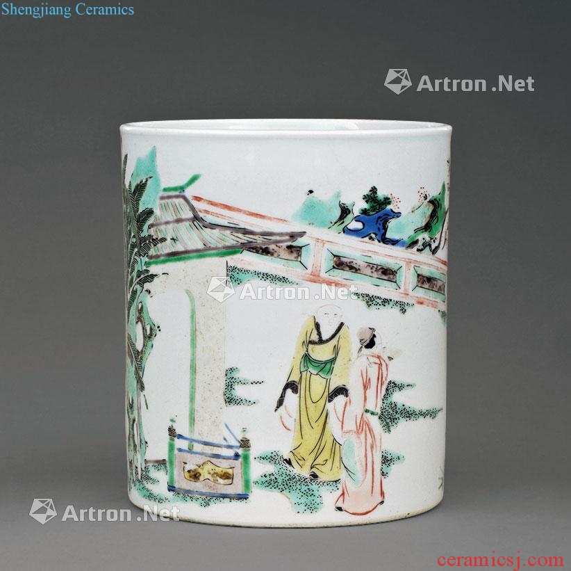 Qing brush pot colorful characters