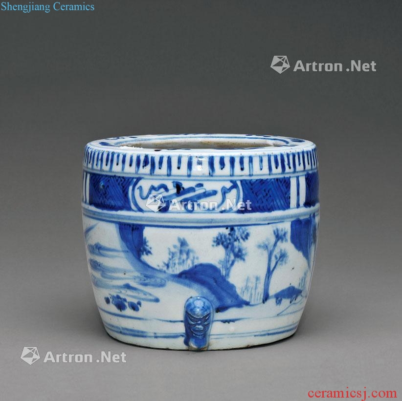 Ming wanli Blue and white landscape furnace with three legs