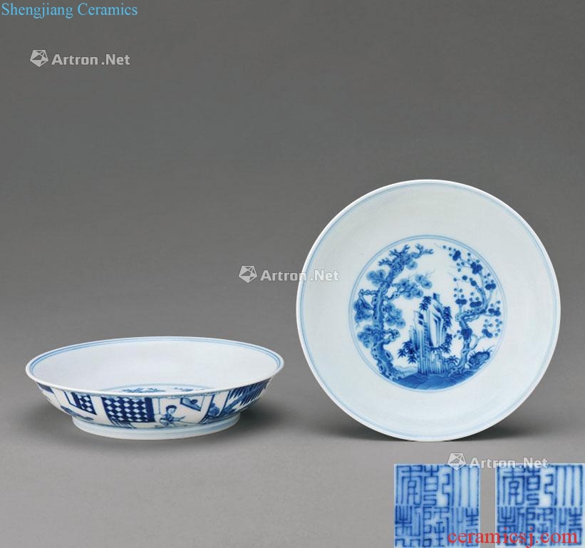 Qing qianlong Blue and white, poetic plate (a)