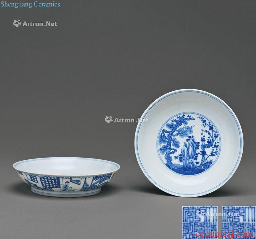 Qing qianlong Blue and white, poetic plate (a)
