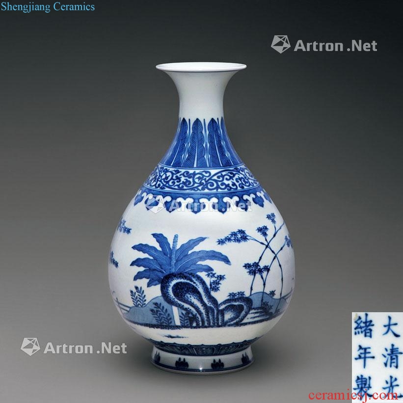 Qing guangxu Blue and white bamboo stone plantain okho spring bottle