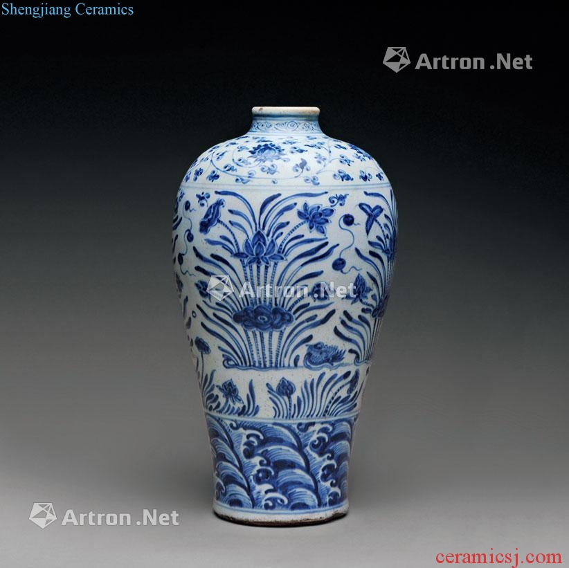 Ming Blue and white lotus pond yuanyang grain mei bottle