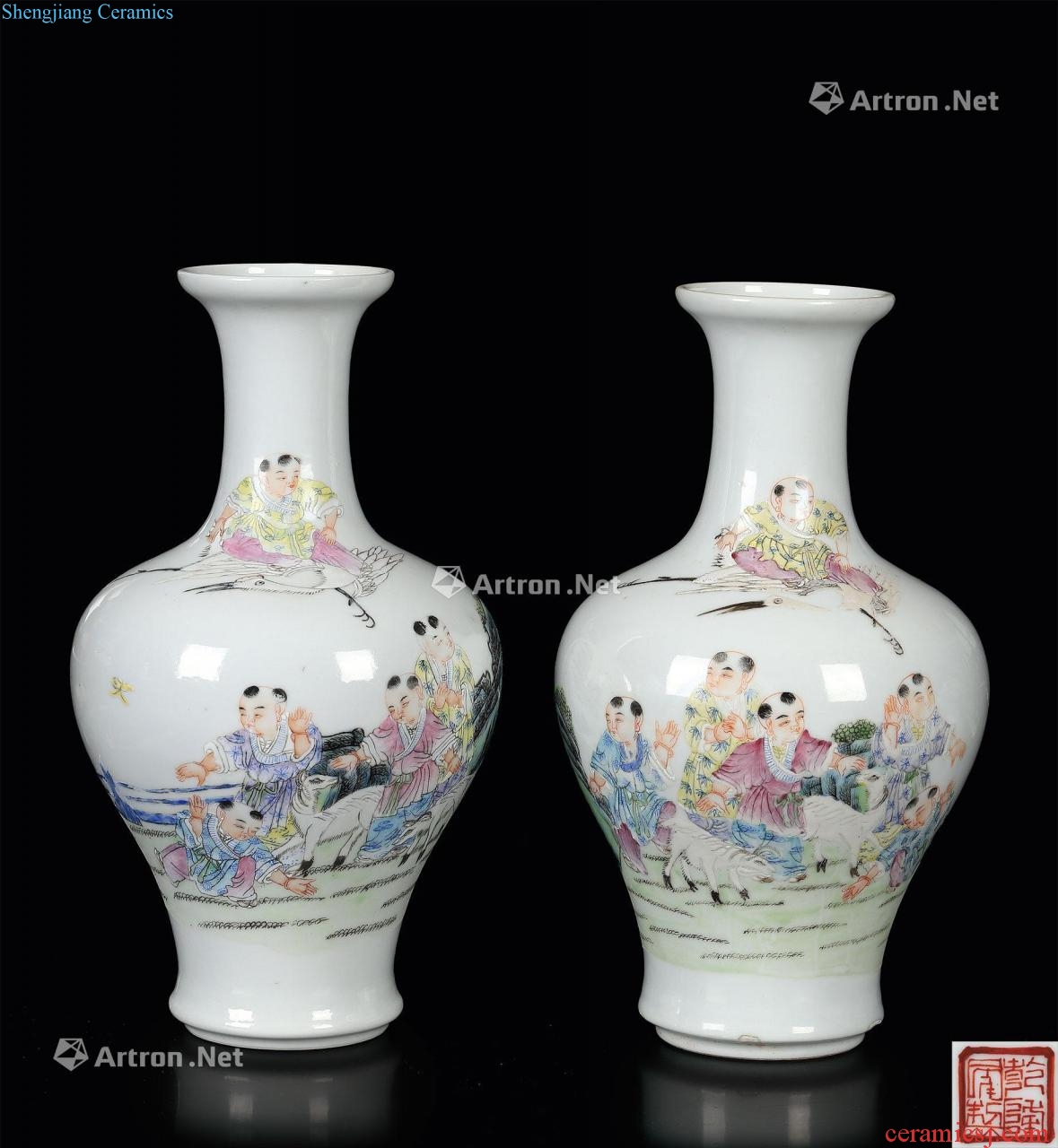 (a) powder enamel baby play figure in the qing dynasty vase