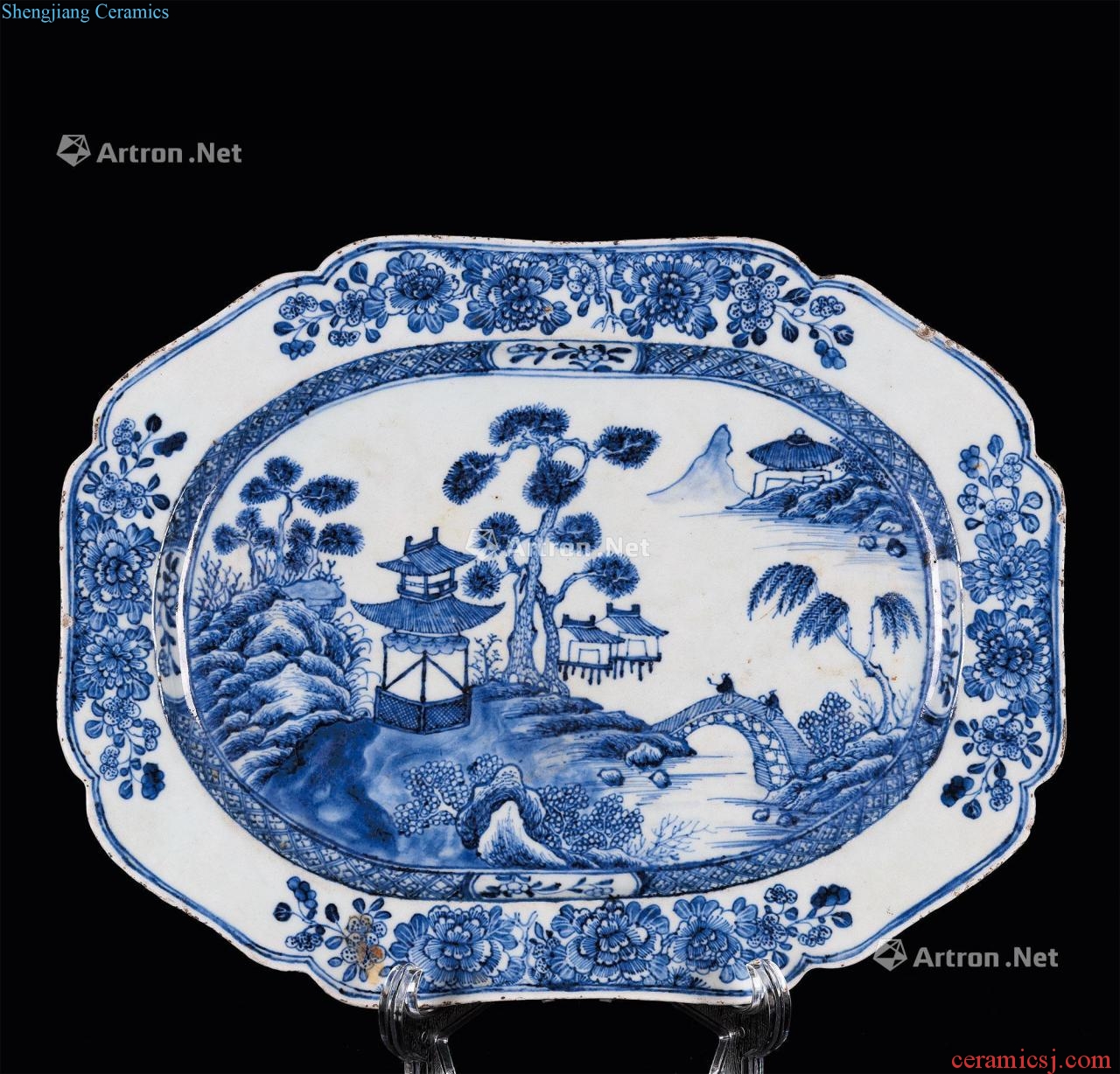 In the qing dynasty Eight square plate in the qing dynasty blue and white landscape pattern