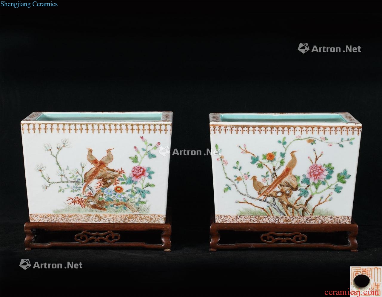 Pastel pheasant riches and honour in the qing dynasty painting of flowers and grain square basin (a)