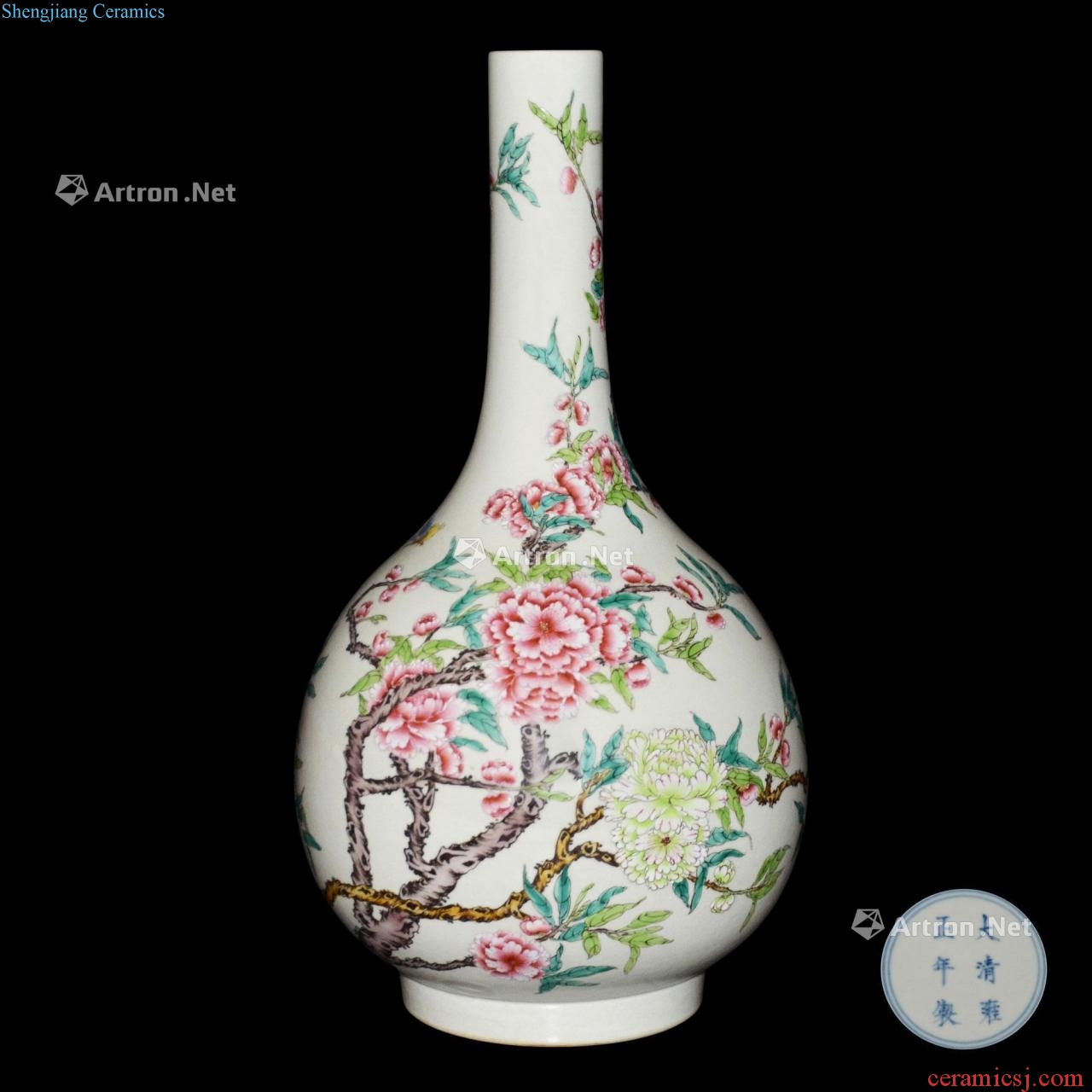 Qing yongzheng pastel roses flowers remained the flask