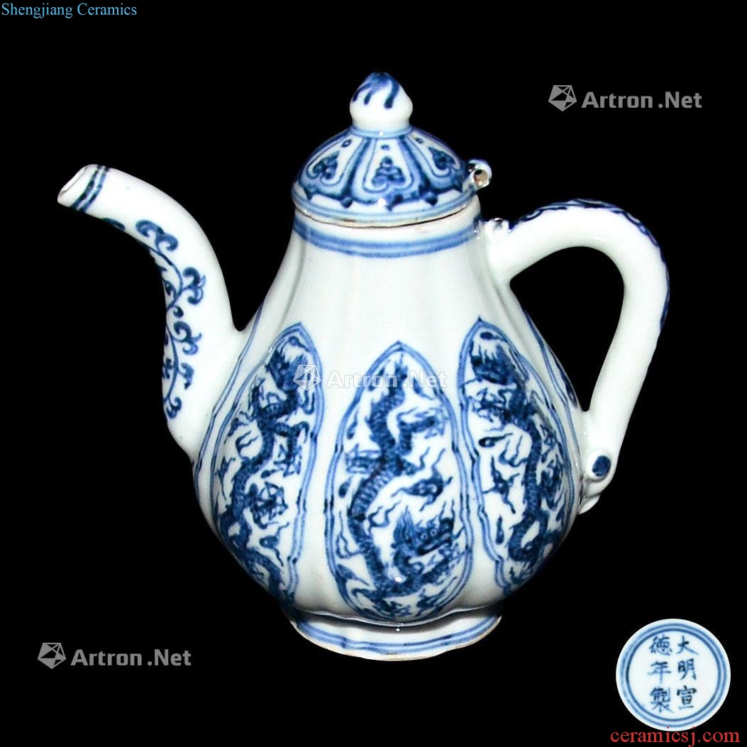 Ming xuande Blue and white medallion dragon six arrises put the pot