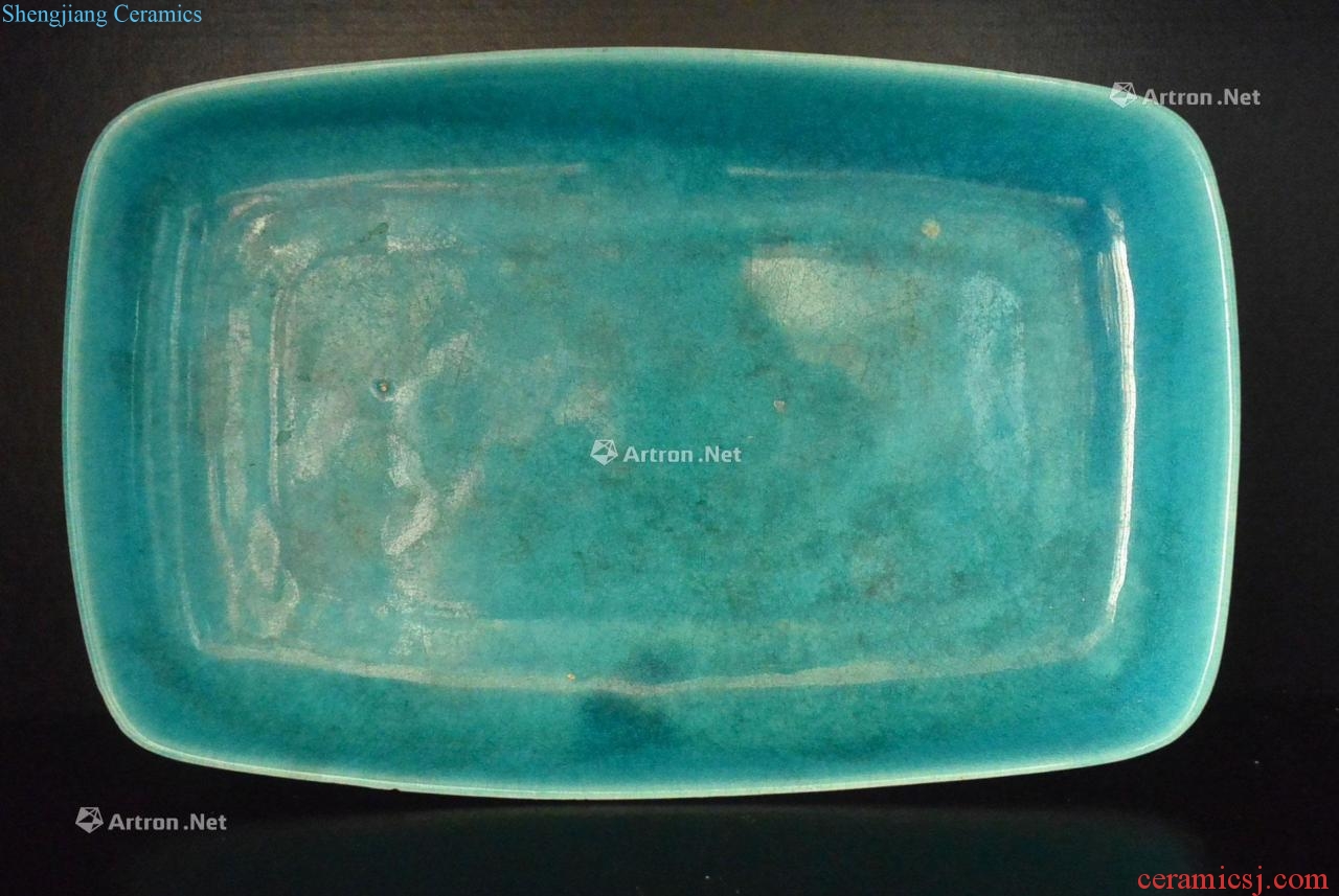 Ming or earlier Malachite green glaze for rectangle plate