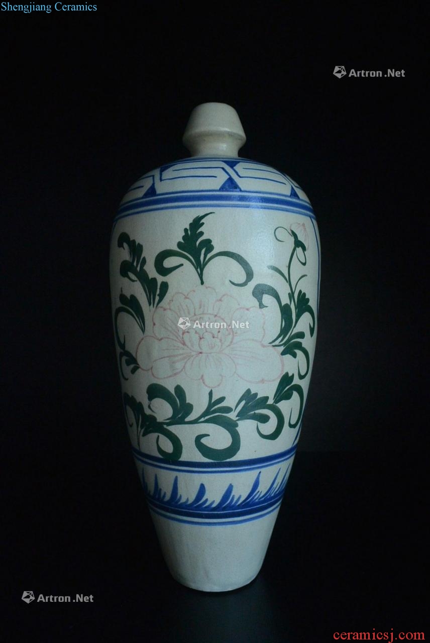 Liao - gold - Blue and green leaves youligong red peony decorative bottle