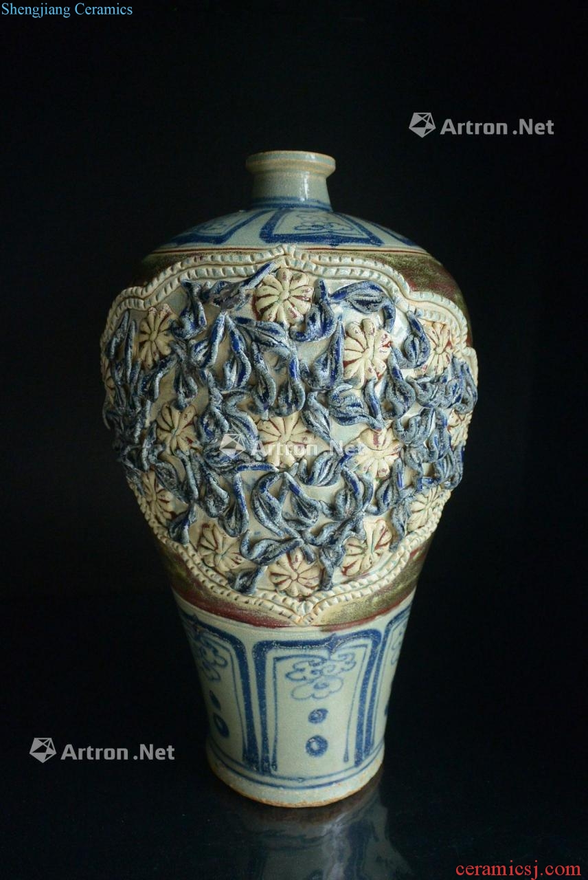 The yuan dynasty Blue and white youligong heap of plastic wrap flower grain mei bottle