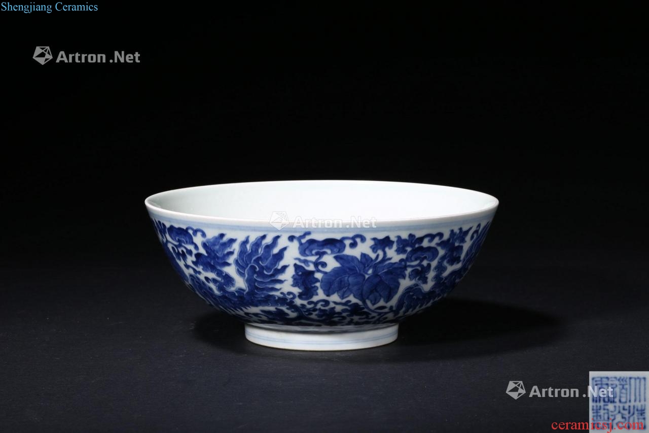 Qing daoguang Blue and white phoenix branch green-splashed bowls