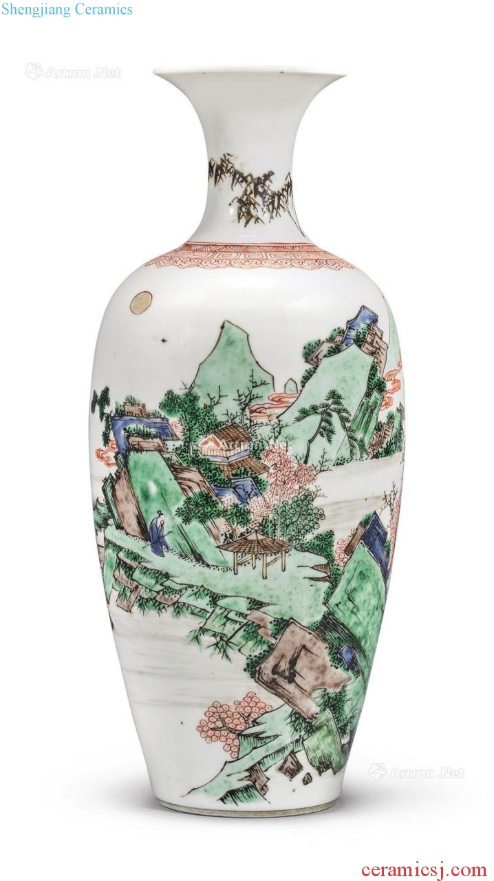 The qing emperor kangxi Colorful mountain lake in figure bottles