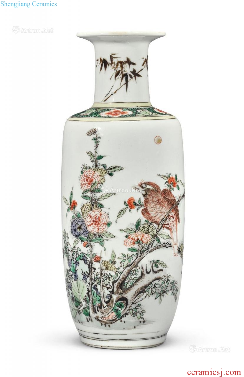 The qing emperor kangxi Colorful flowers and birds literary small wooden stick figure bottles