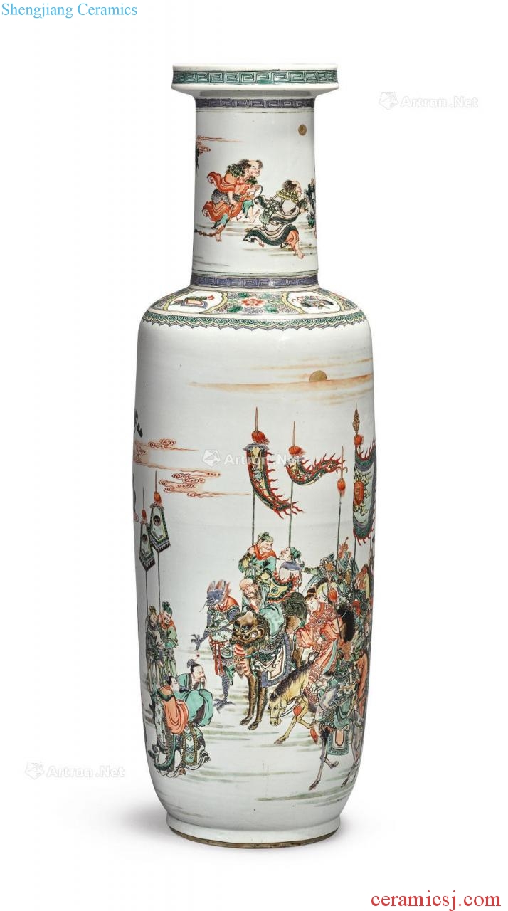 The qing emperor kangxi colorful figure large wooden stick bottle knock Ma Zu soldier