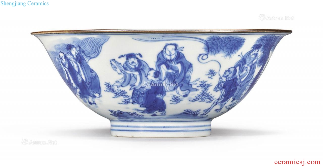 The qing emperor kangxi Blue and white figure 盌 eight immortals birthday