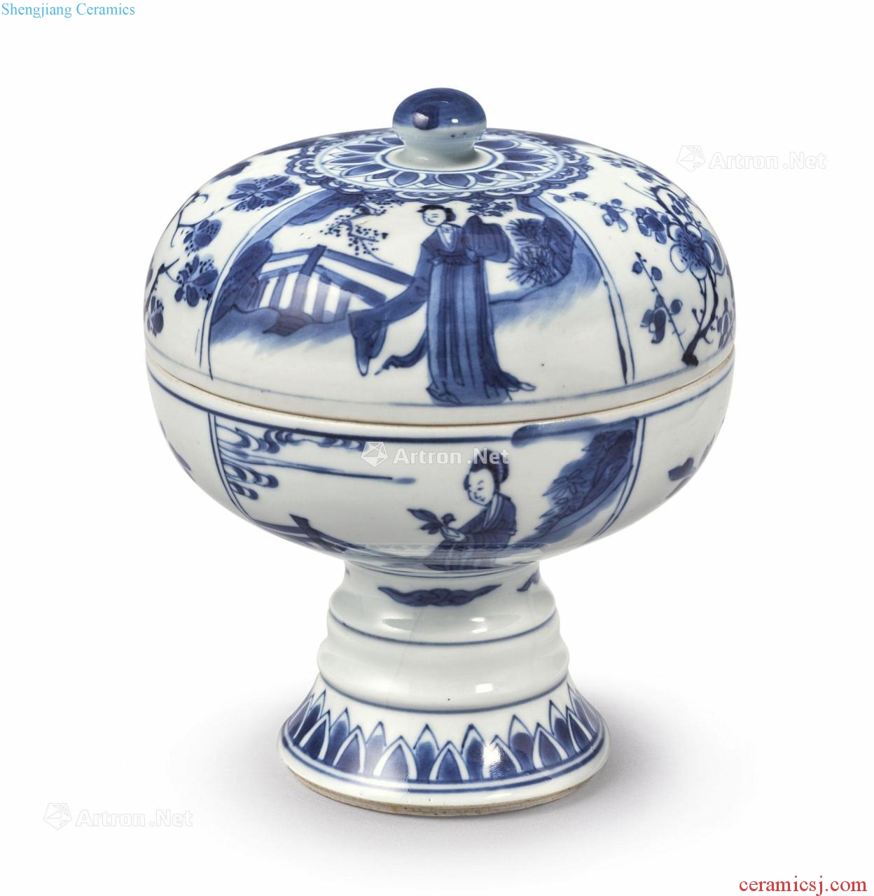 The qing emperor kangxi Blue and white cover 盌 medallion flowers had best