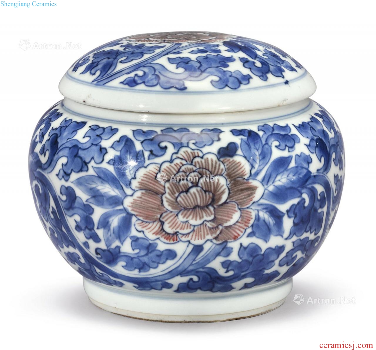 The qing emperor kangxi Blue and white peony youligong tangled branches lines cover tank