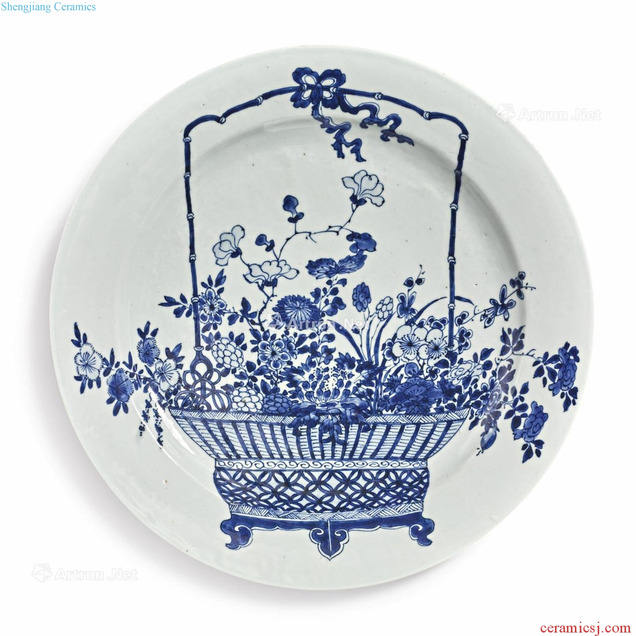 The qing emperor kangxi Blue and white flower basket figure