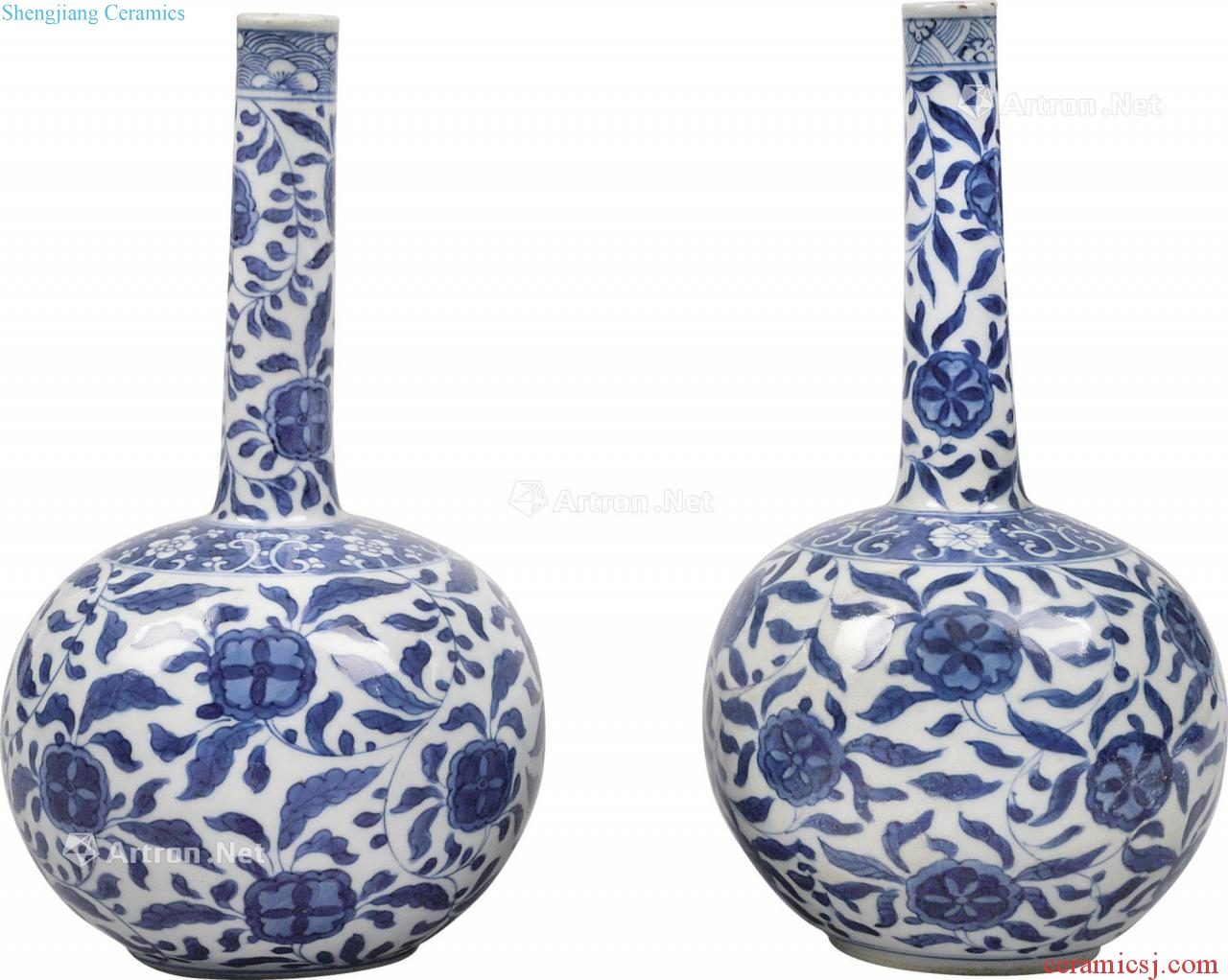 The qing emperor kangxi Blue and white tie up branch group pattern (a) a flask