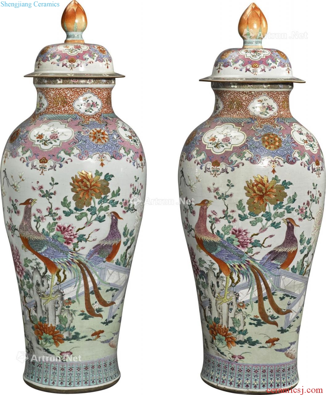 About 1740 years qing qianlong pastel kam hall riches and honour figure large bottle cover (a)