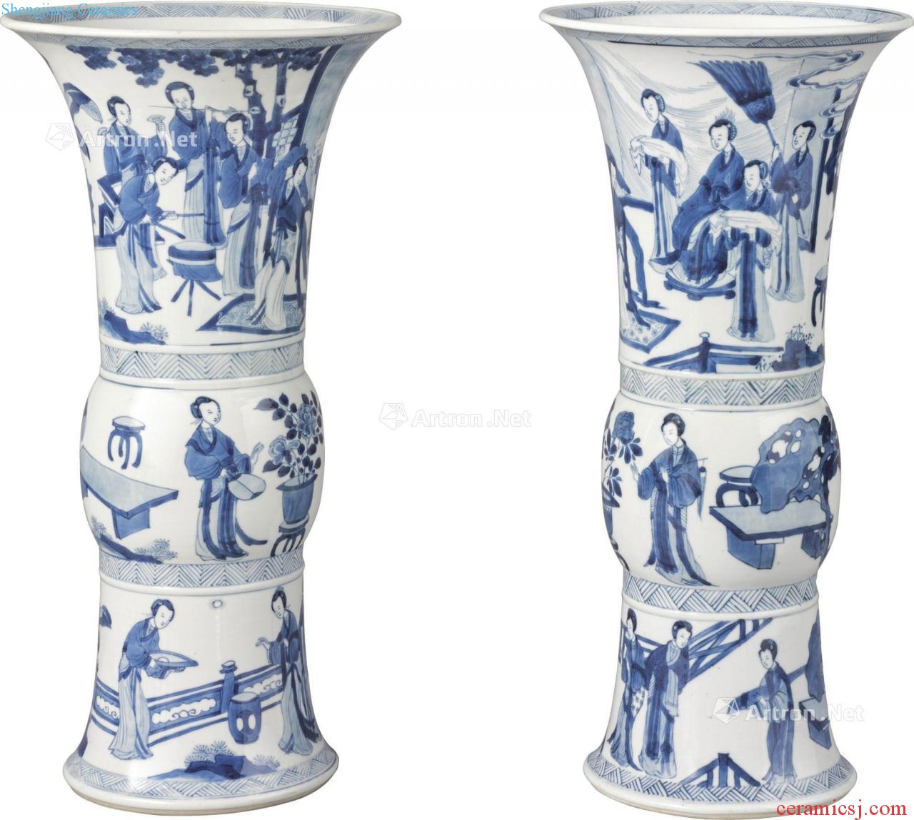 The qing emperor kangxi Blue and white had flower vase with (a)