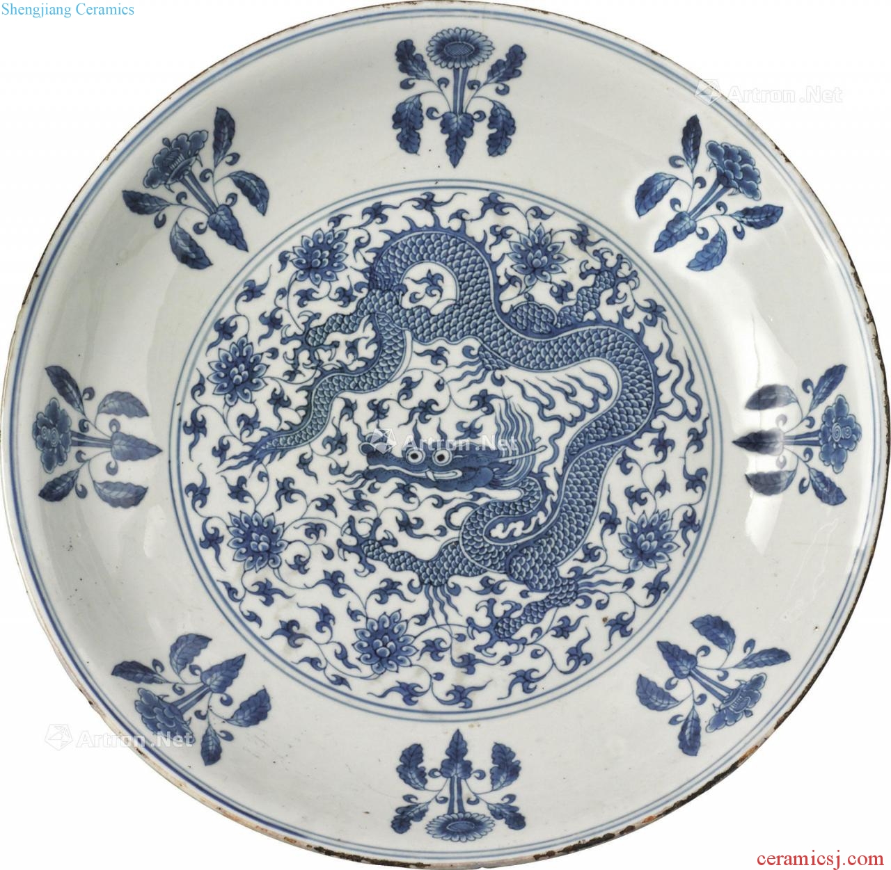 The qing emperor kangxi Blue and white wear dragon grain market