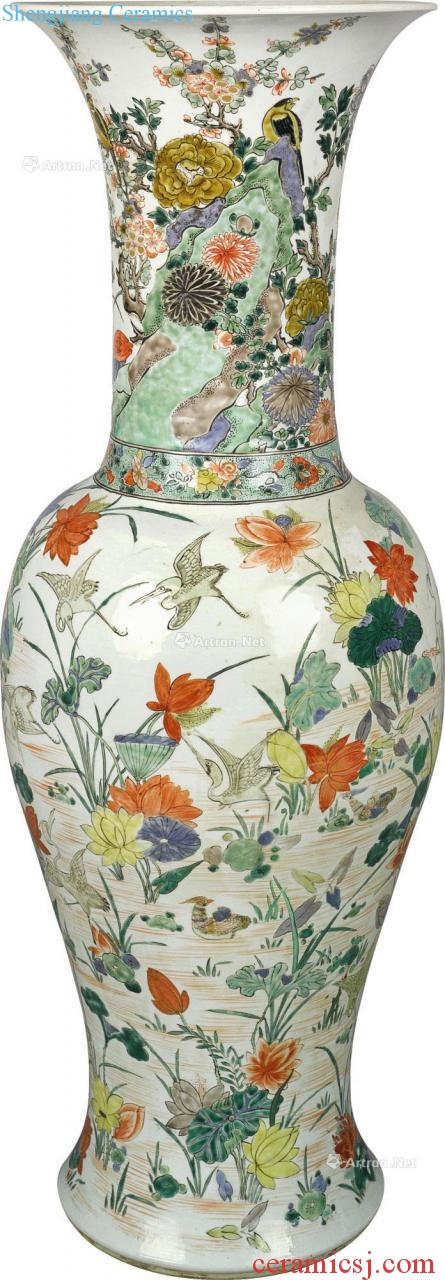 Colorful flowers and birds of the reign of emperor kangxi lotus pond ombre honour figure