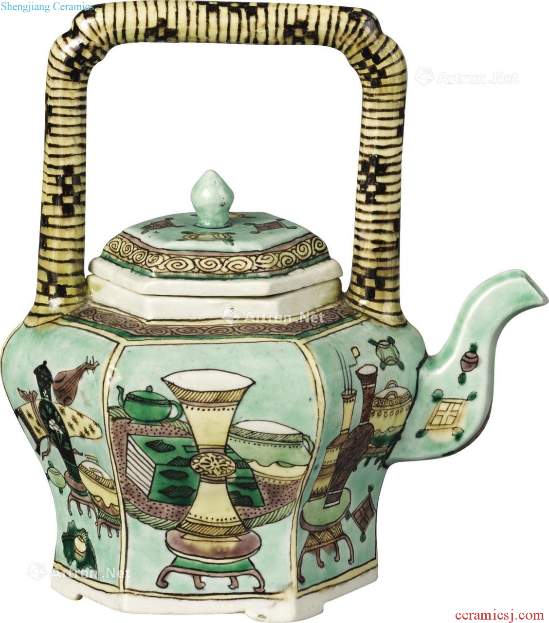 The qing emperor kangxi plain tricolour antique figure the six-party girder pot