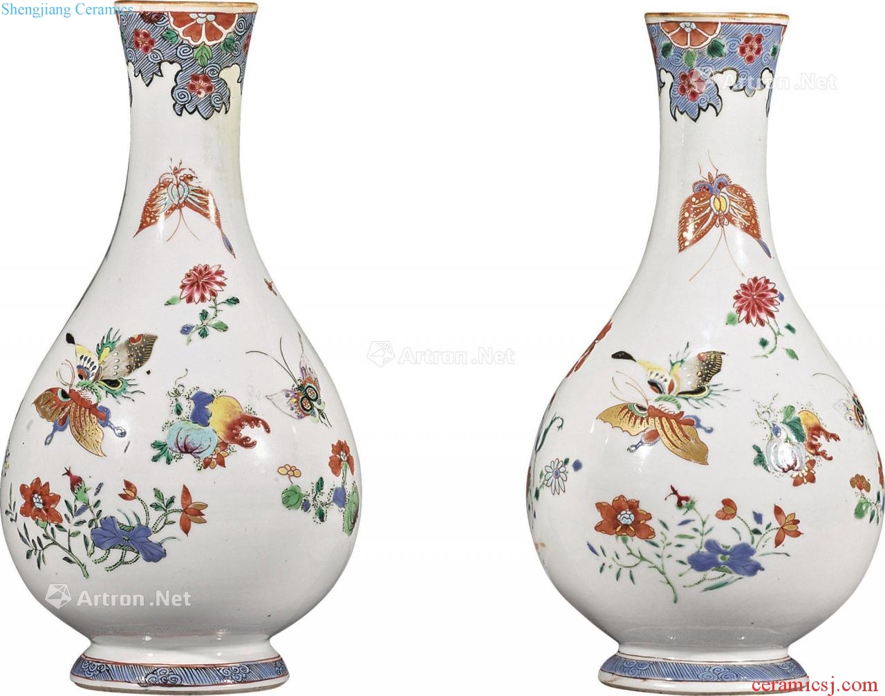 Qing qianlong about 1740 to 1745 Pastel flower butterfly figure bottles (a)