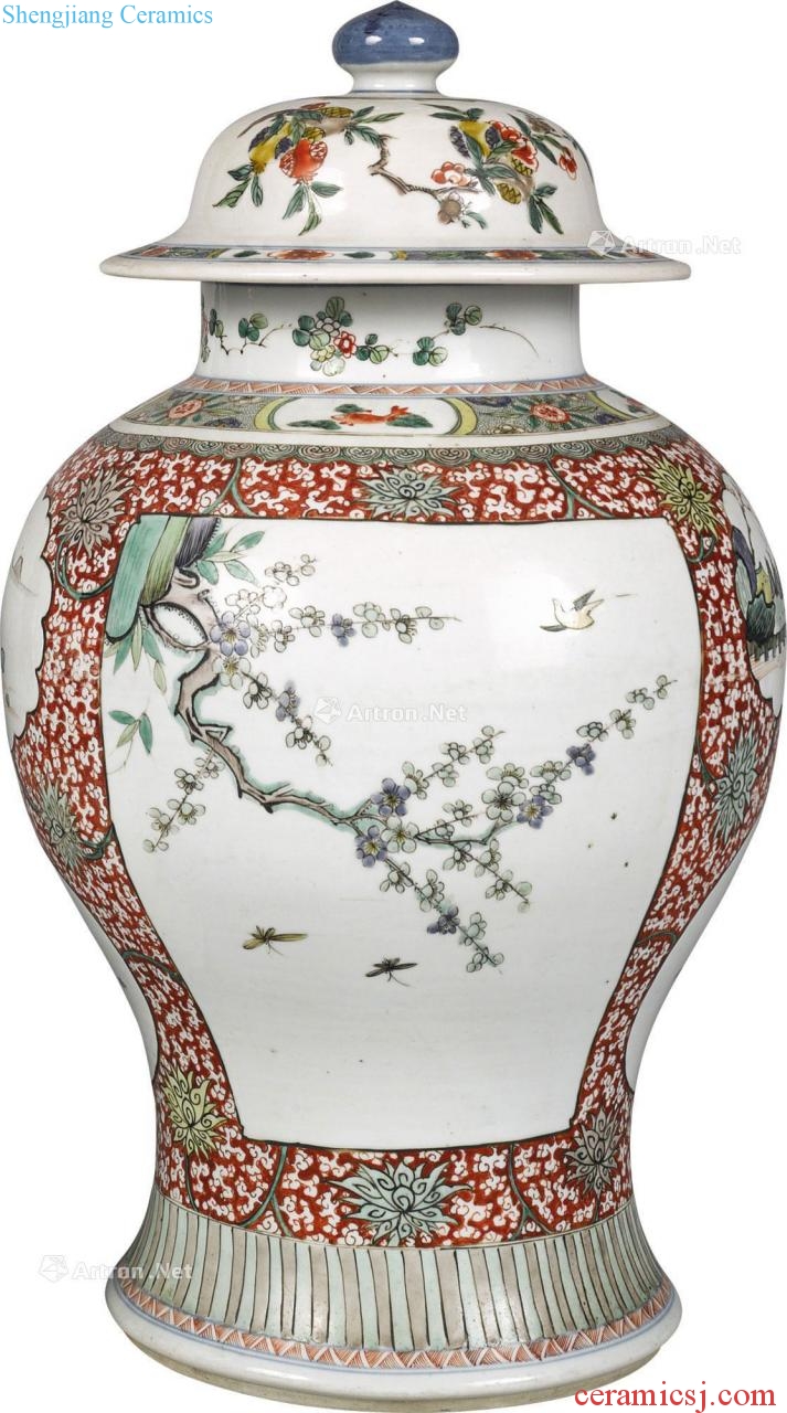 The qing emperor kangxi multicoloured medallion painting of flowers and pot with lid