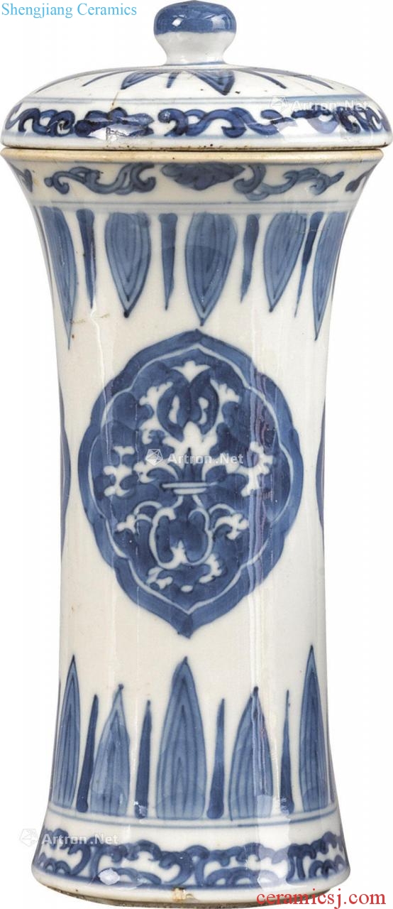 The qing emperor kangxi Blue and white medallion lotus vase with grain