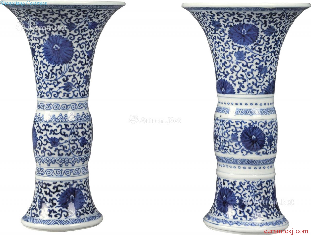 The qing emperor kangxi Blue and white tie up branch grain flower vase with flowers (two)