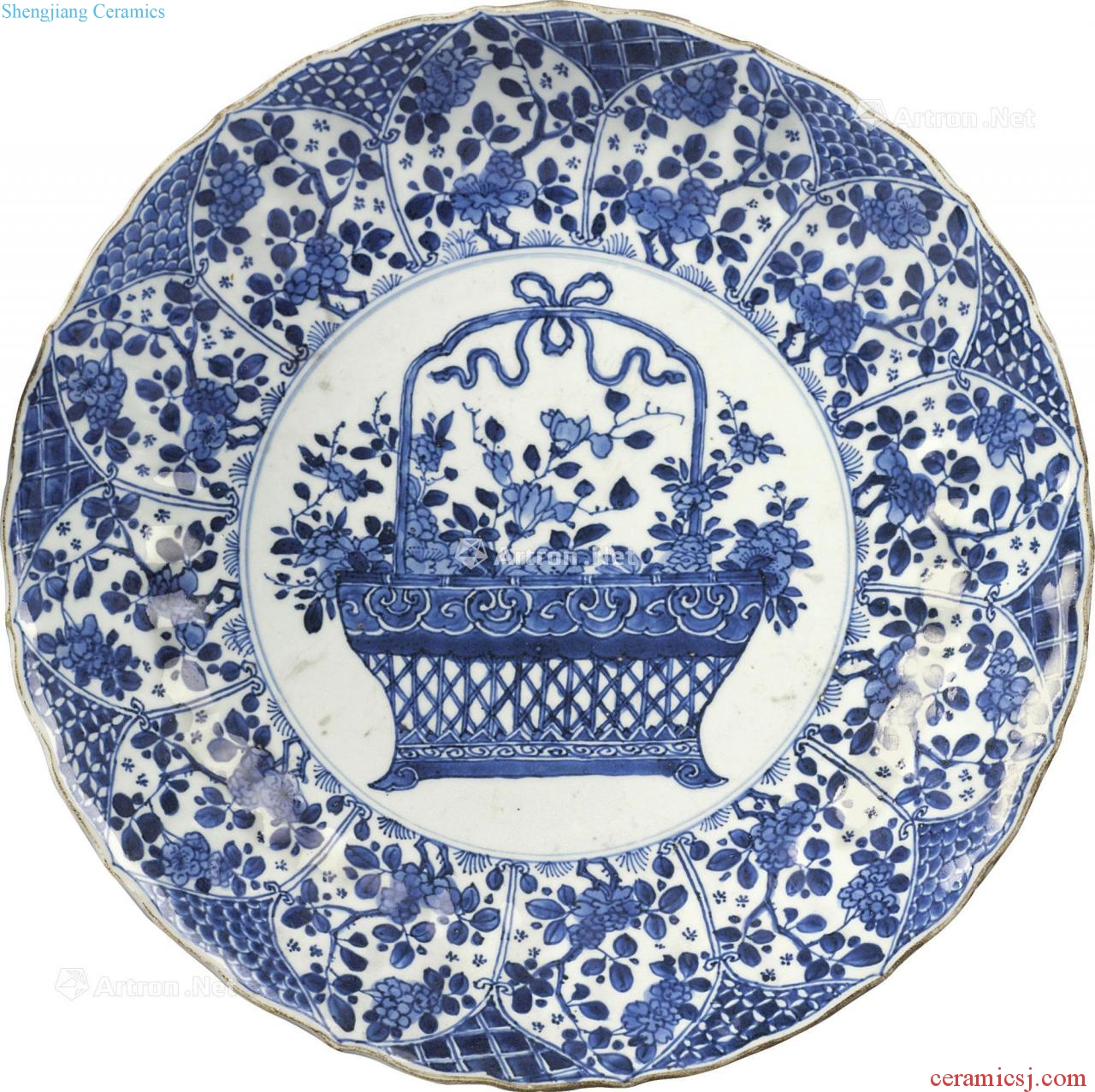 The qing emperor kangxi Blue and white flower basket figure fancy the broader market