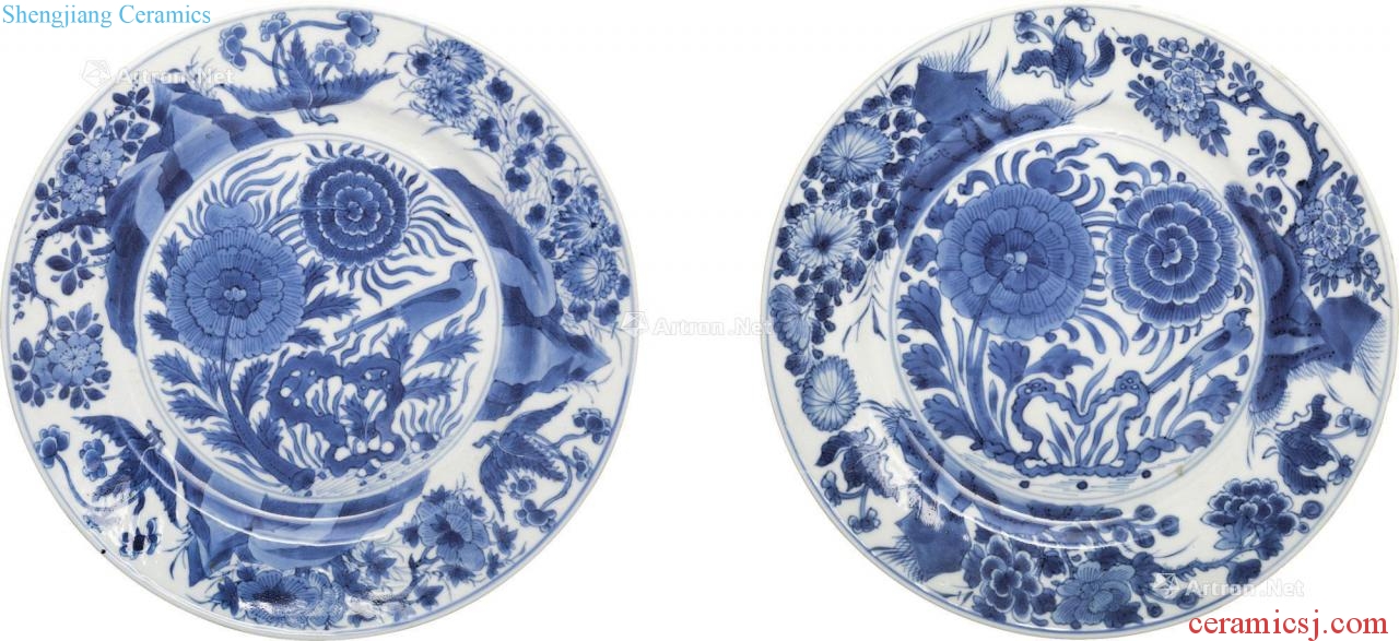 The qing emperor kangxi Blue and white flowers and birds figure plate (a)