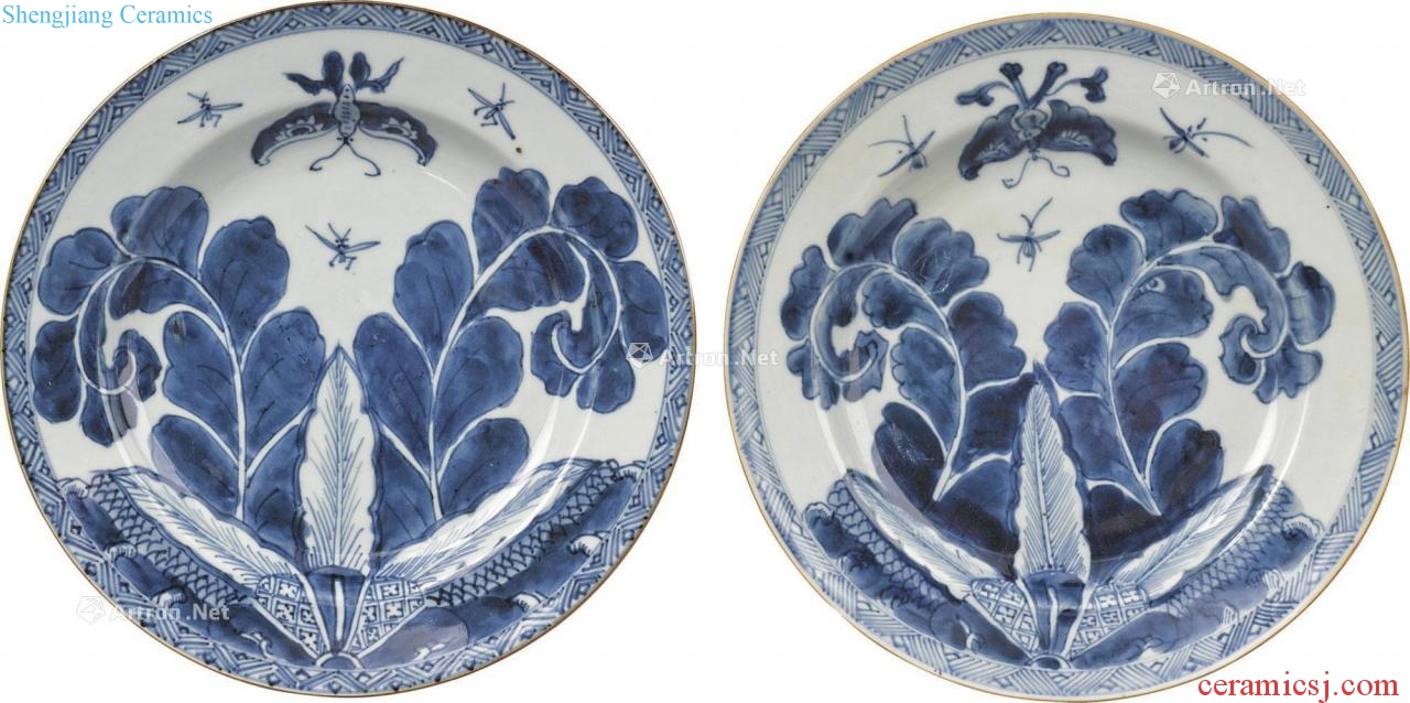 Qing in the 17th century Blue and white worm leaf veins plate (a)