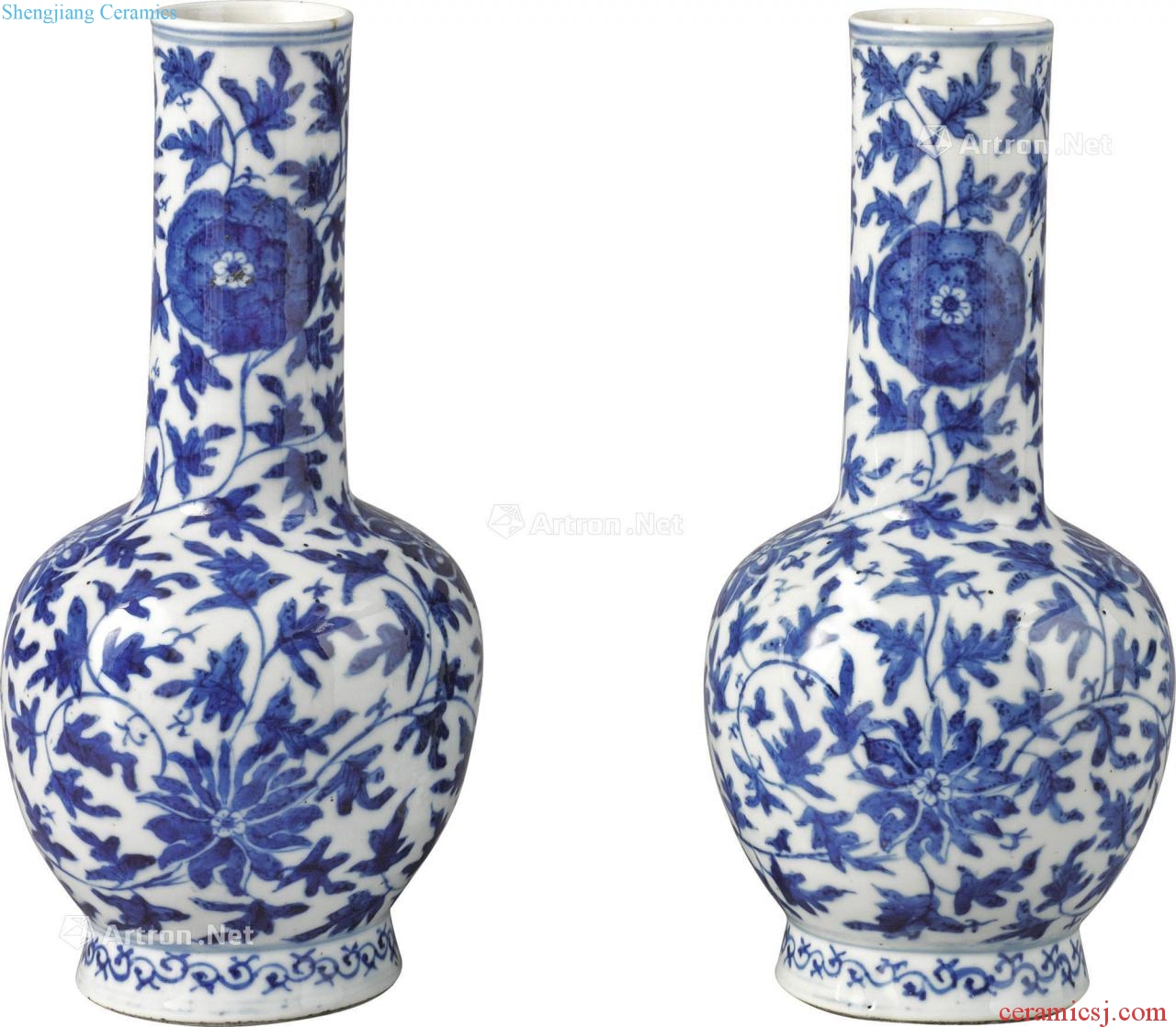 The qing emperor kangxi Blue and white tie up branch flowers lines (a) a flask