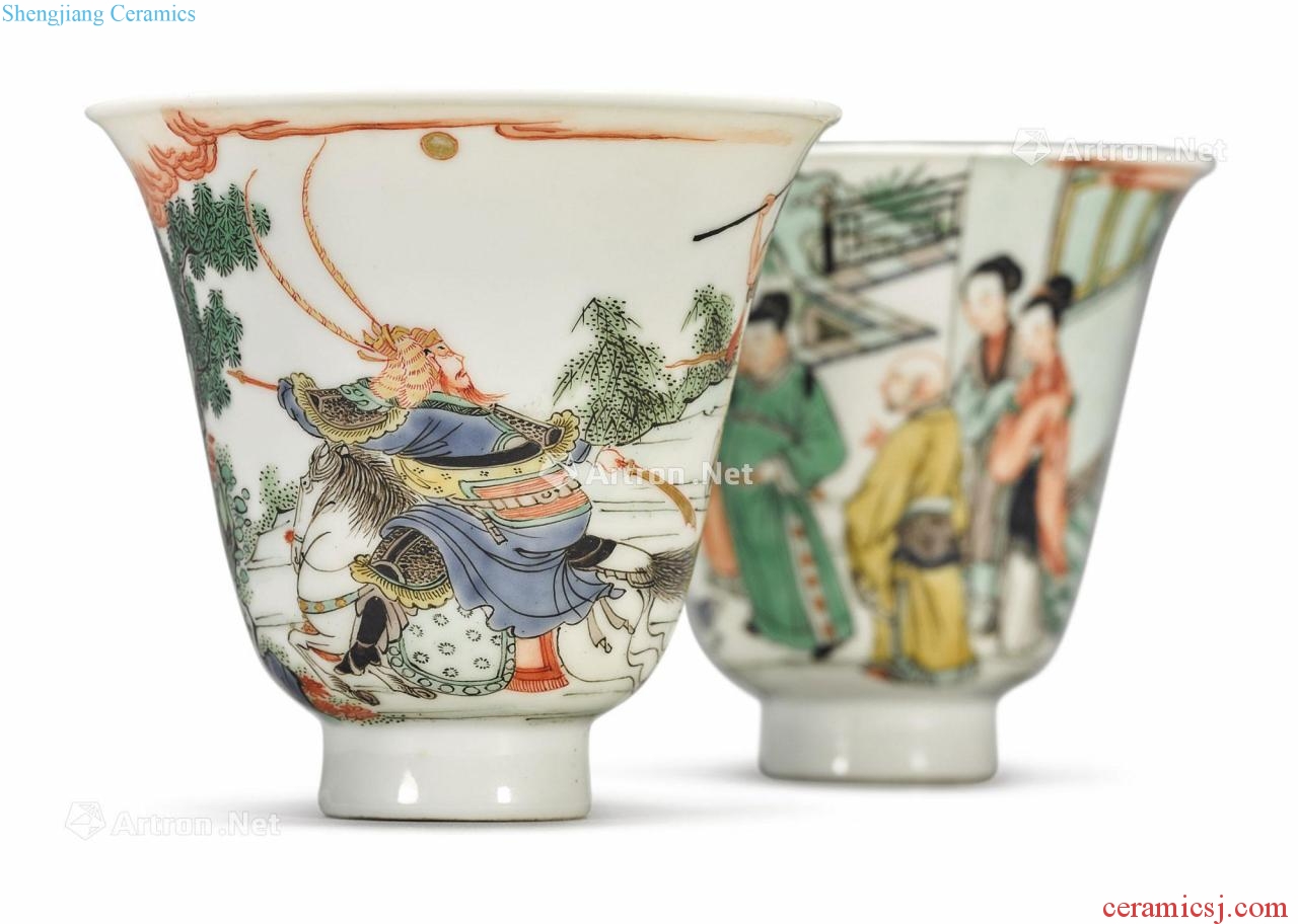 Colorful stories of west chamber of the reign of emperor kangxi figure back bell cup (a)