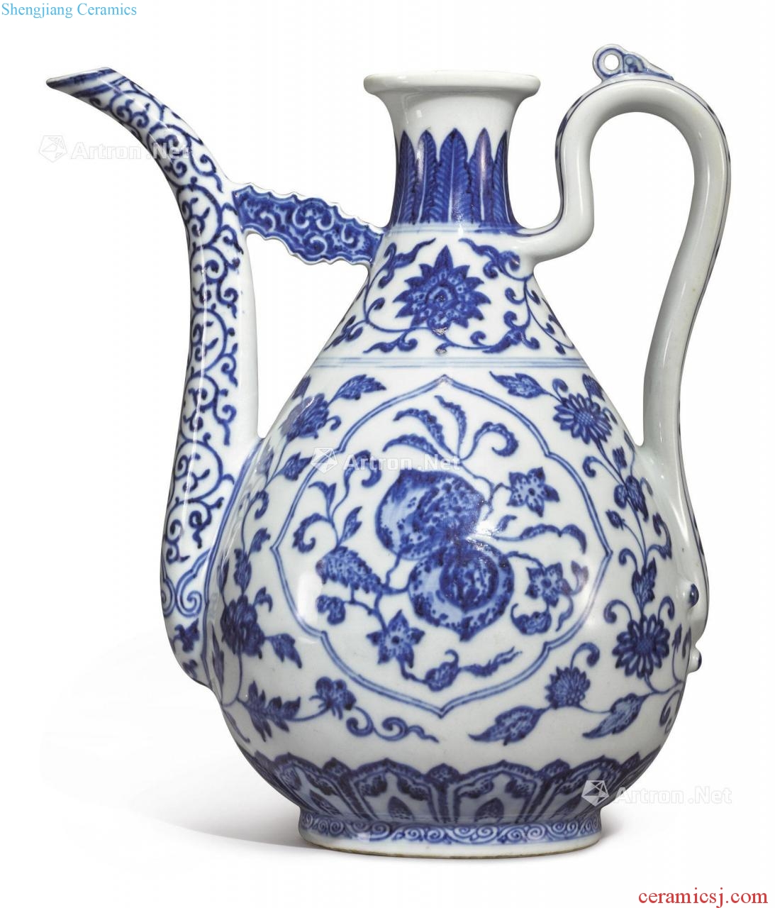 Qing qianlong blue-and-white medallion and grain ewer