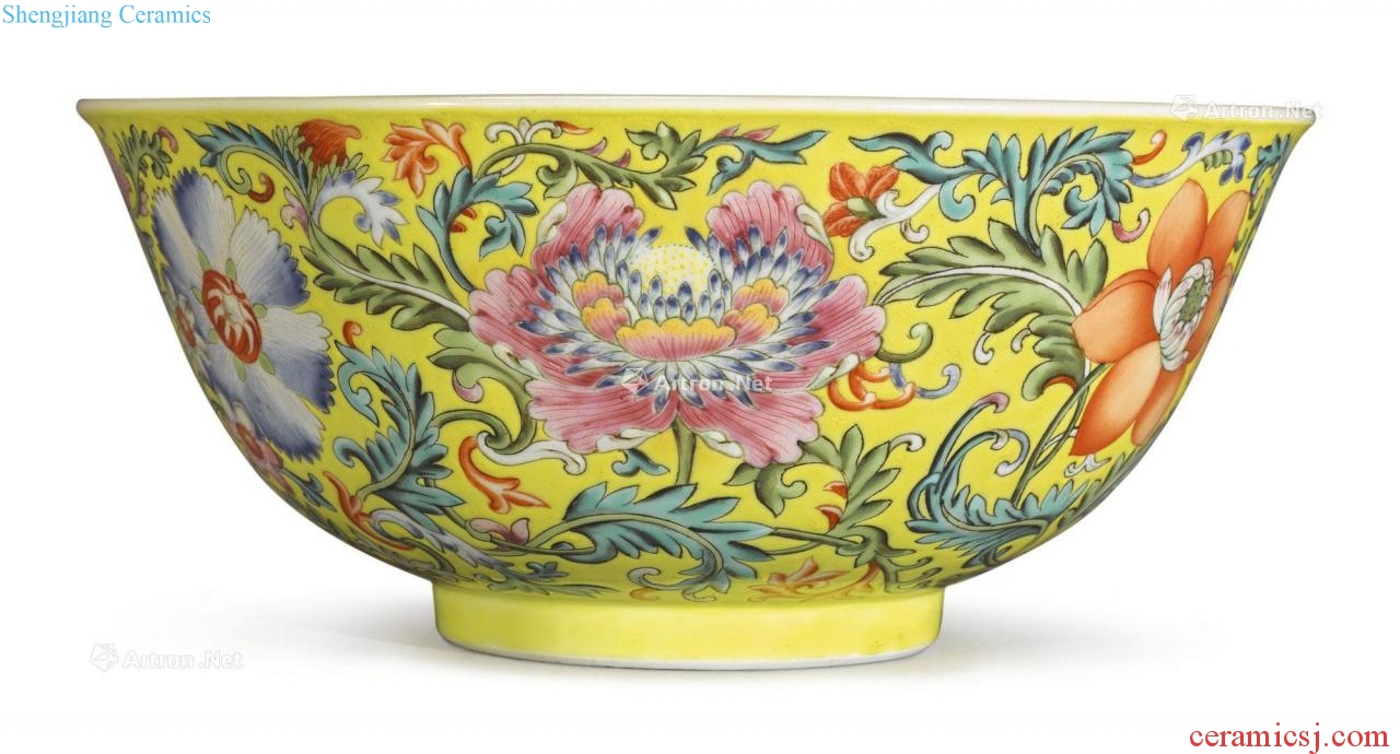 Qing daoguang Pastel flowers lines 盌 yellow