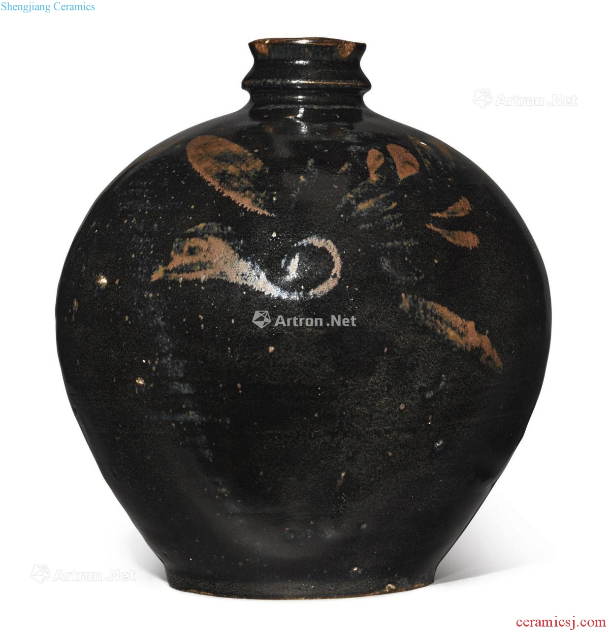 Northern song dynasty/gold Black glaze paste flower small bottle mouth