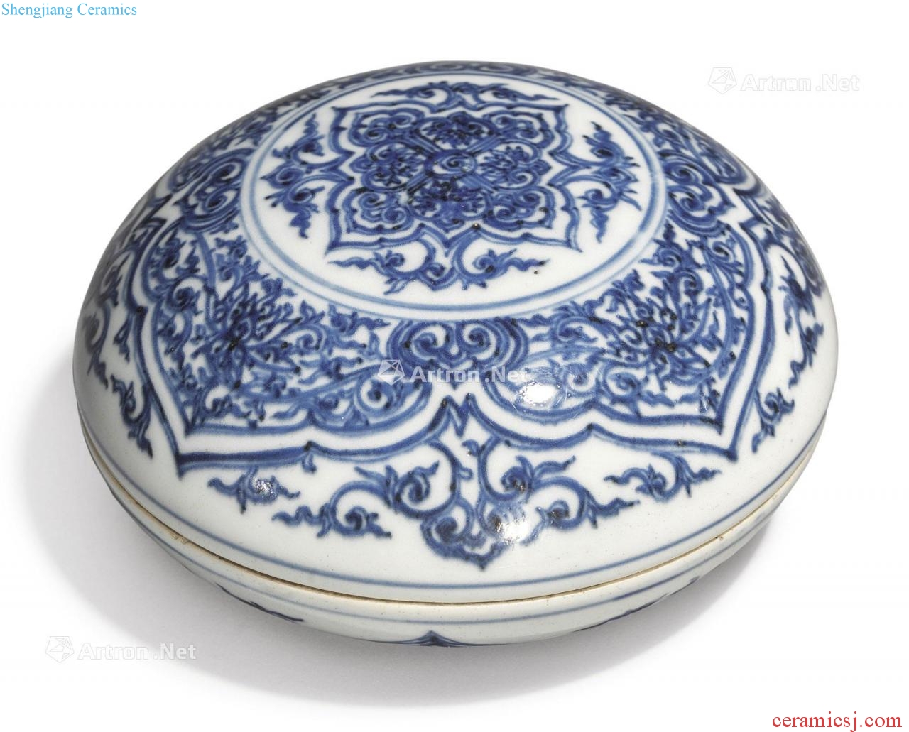 Ming chongzhen Blue and white best medallion lotus lines cover box