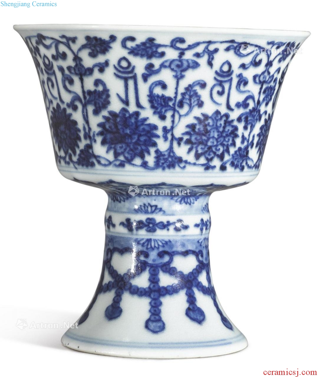 Qing qianlong Blue and white Sanskrit branch lotus footed cup