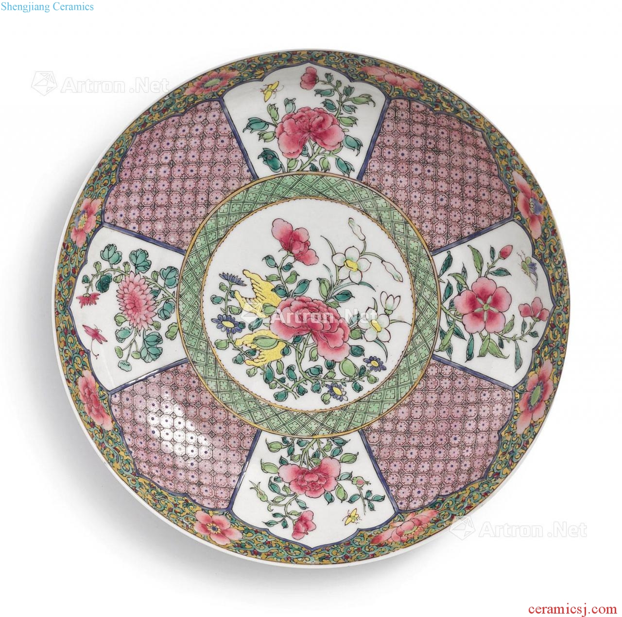 Qing yongzheng pastel kam medallion flowers figure plate