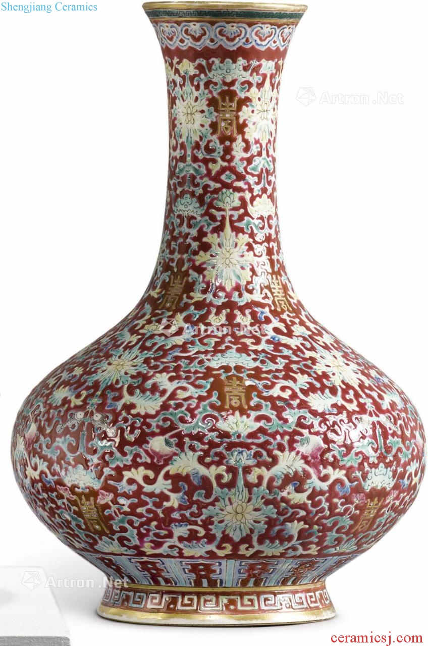 Qing dynasty in the 19th century Carmine pastel live long and proper grain bottle